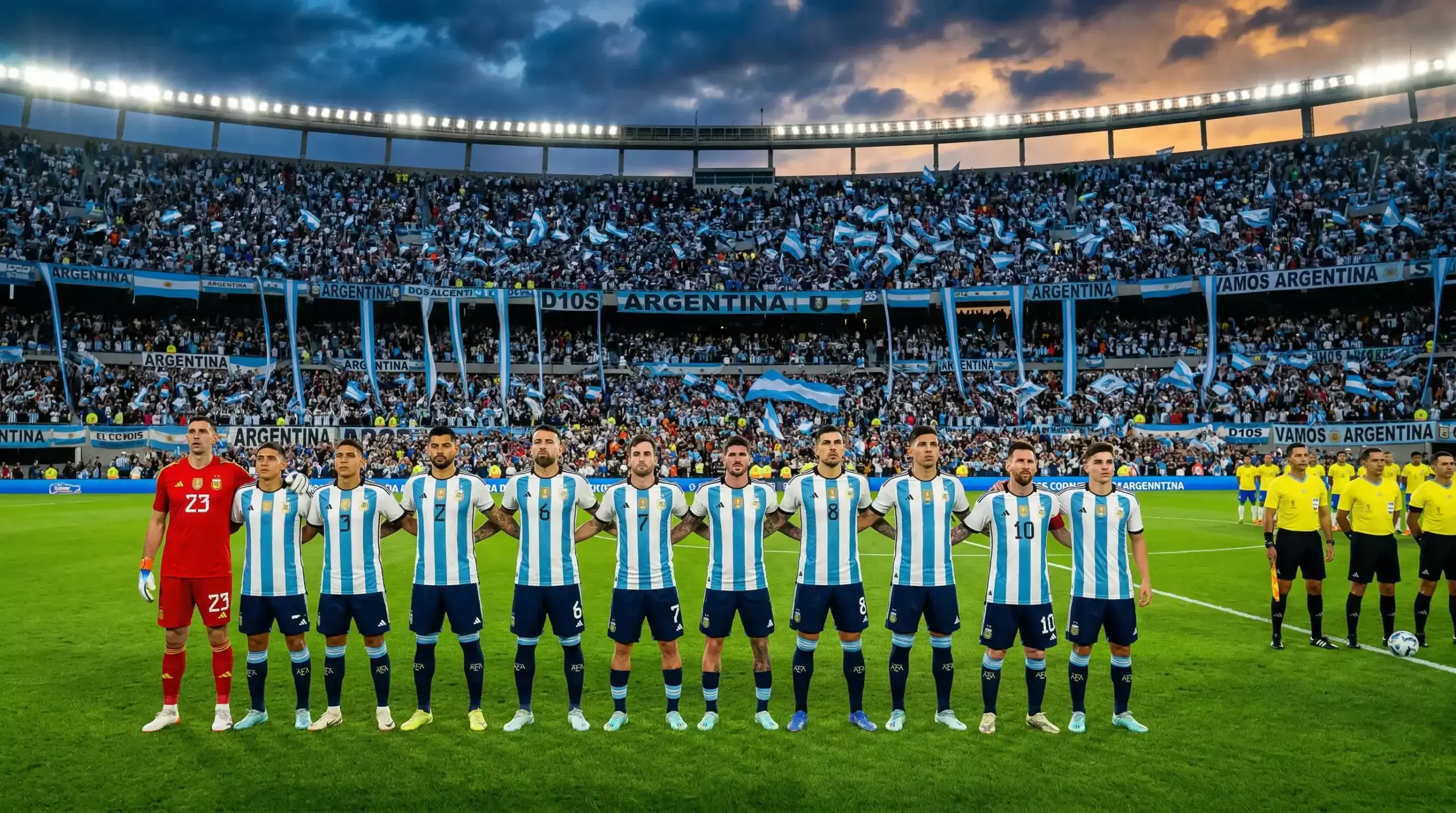 Az argentin labdarúgó-válogatott kék-fehér csíkos mezben a VB 2026 előtt