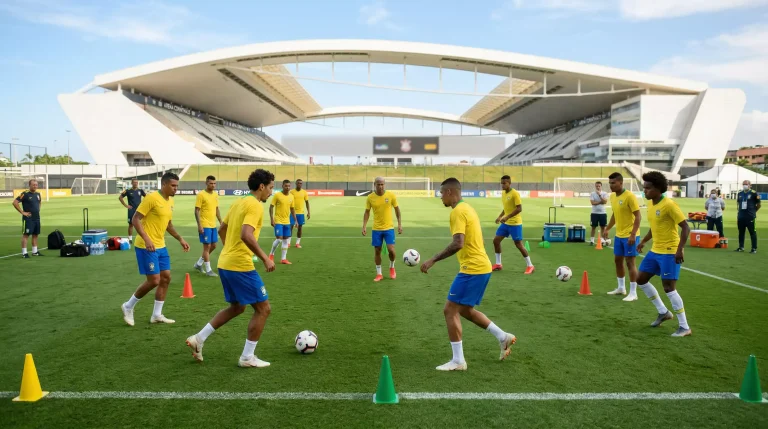 A brazil labdarúgó-válogatott sárga mezben a VB 2026 felkészülése során