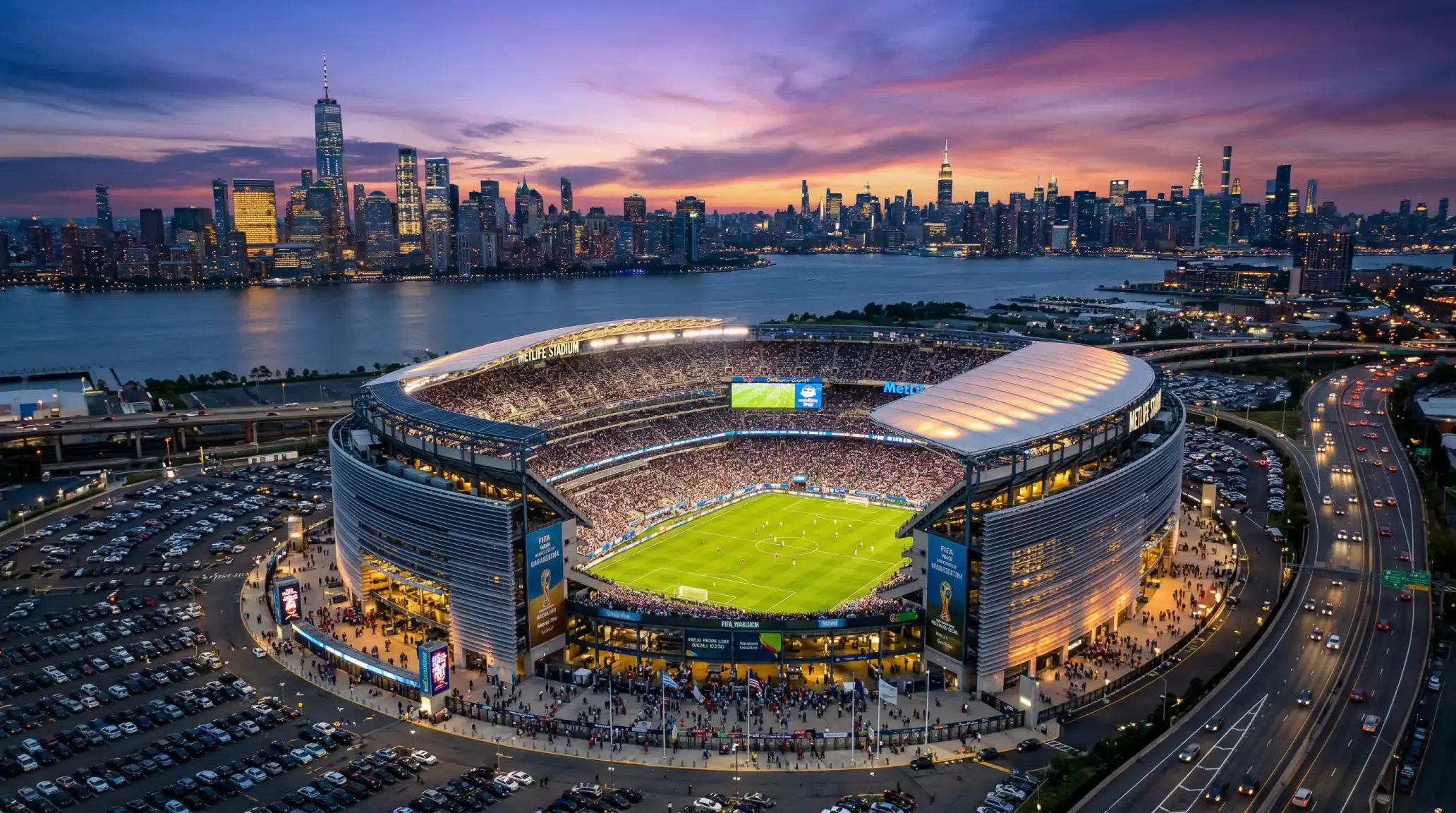 A MetLife Stadium látképe East Rutherfordban, a VB 2026 döntőjének helyszíne New Jersey-ben