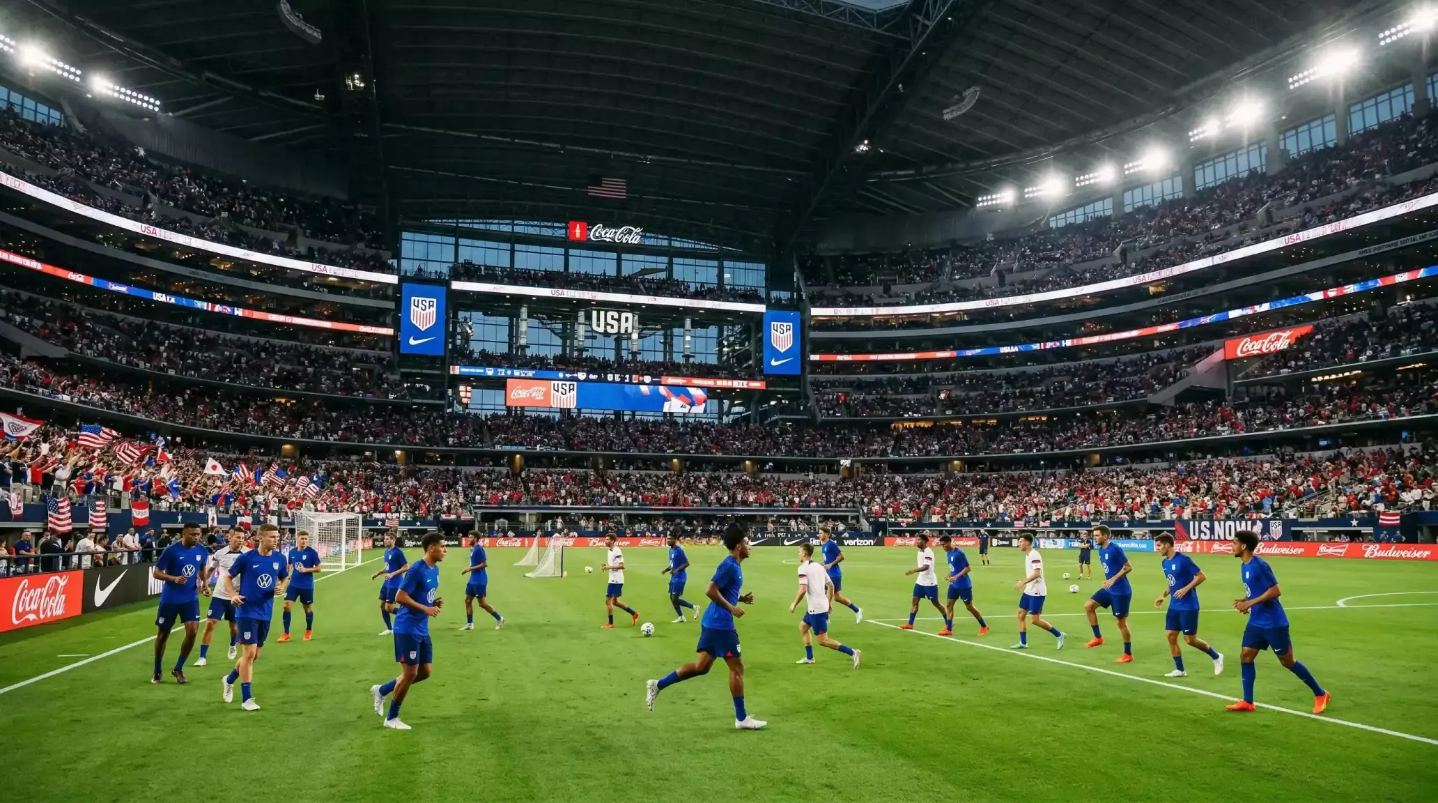 Az amerikai labdarúgó-válogatott kék-fehér mezben a VB 2026 házigazdájaként